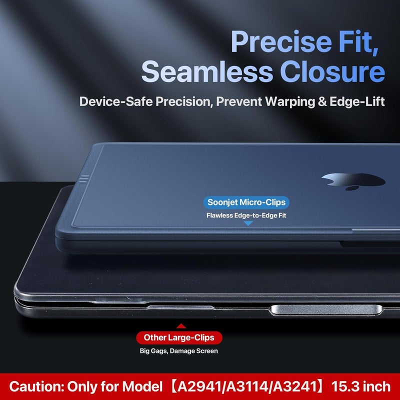 soonjet كراك غارد لجهاز ماك بوك إير 15 بوصة | M4 M3 M2 2025 2024 2023 | ترقية مضادة للتشقق | تطابق 100% مع اللون الرسمي | غلاف لابتوب صلب | A3241 A3114 A2941 | شفاف منتصف الليل - Image 4